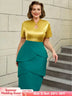 AOMEIDRESS Colorblock Short Sleeve Gold Two Piece Set for Women Gold / S