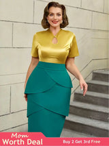AOMEIDRESS Colorblock Short Sleeve Gold Two Piece Set for Women Gold / S