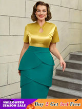 AOMEIDRESS Colorblock Short Sleeve Gold Two Piece Set for Women Gold / S