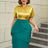 AOMEIDRESS Colorblock Short Sleeve Gold Two Piece Set for Women Gold / S