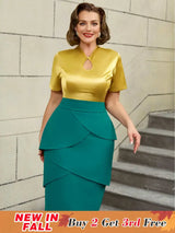 AOMEIDRESS Colorblock Short Sleeve Gold Two Piece Set for Women Gold / S