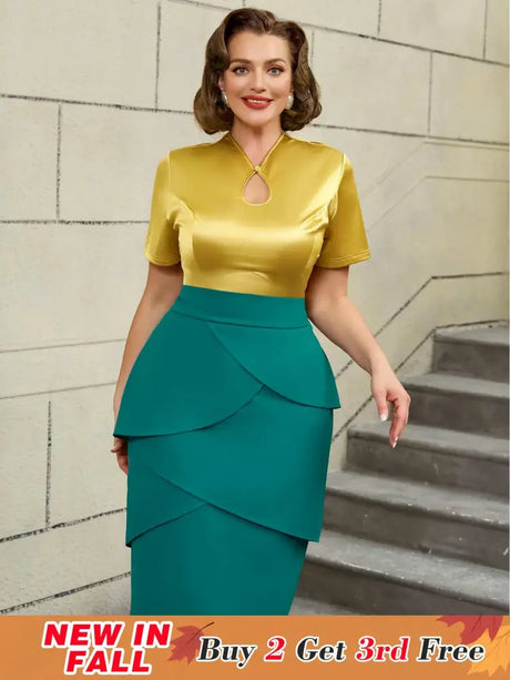 AOMEIDRESS Colorblock Short Sleeve Gold Two Piece Set for Women Gold / S