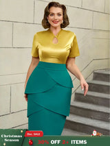 AOMEIDRESS Colorblock Short Sleeve Gold Two Piece Set for Women Gold / S