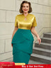 AOMEIDRESS Colorblock Short Sleeve Gold Two Piece Set for Women Gold / S