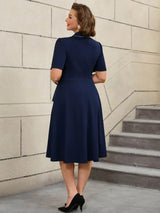 AOMEIDRESS Colorblock Trim Collar A Line Dress Short Sleeve 50s Style