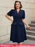AOMEIDRESS Colorblock Trim Collar A Line Dress Short Sleeve 50s Style Navy / S