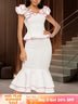 AOMEIDRESS Colorblock Two Piece Set Ruffles Top Mermaid Skirt White / S