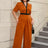 AOMEIDRESS V Neck Colorblock Short Sleeve Belted Jumpsuit Brown

