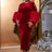 AOMEIDRESS Dark Green Velvet Dress O Neck Beading Long Lantern Sleeve Red / S