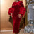 AOMEIDRESS Dark Green Velvet Dress O Neck Beading Long Lantern Sleeve Red / S