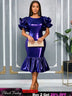 AOMEIDRESS DarkBlue Bodycon Mermaid Dress Ruffle Sleeve Party Gowns DarkBlue / S