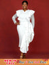 AOMEIDRESS Dress for Wedding Reception Long Sleeve Ruffle Trim Lace Knit Patchwork Gown
