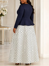 AOMEIDRESS Dress Set O Neck 3/4 Sleeve 3D Floral Top Pleated Skirt