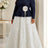 AOMEIDRESS Dress Set O Neck 3/4 Sleeve 3D Floral Top Pleated Skirt - Navy / L