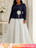 AOMEIDRESS Dress Set O Neck 3/4 Sleeve 3D Floral Top Pleated Skirt - Navy / L
