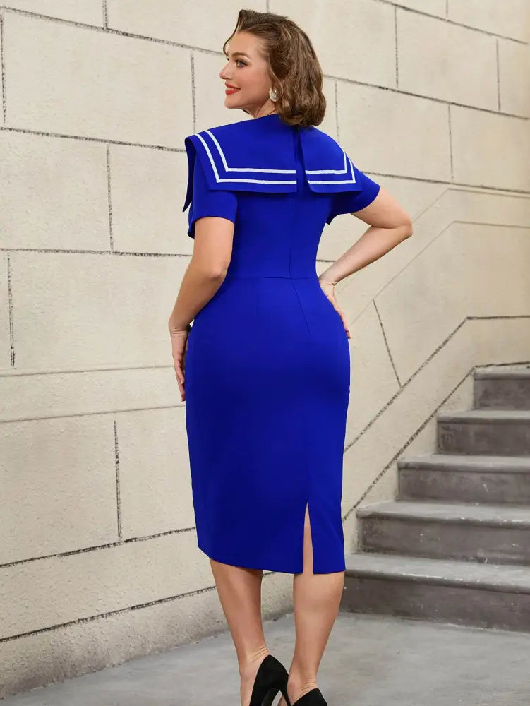 AOMEIDRESS Easter Church Dress Turn Down Collar Bodycon Style