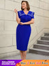 AOMEIDRESS Easter Church Dress Turn Down Collar Bodycon Style Blue / S