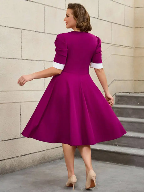 AOMEIDRESS Easter Clothes for Women Color Block 50s Swing Dress