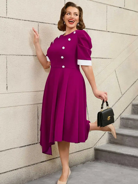 AOMEIDRESS Easter Clothes for Women Color Block 50s Swing Dress