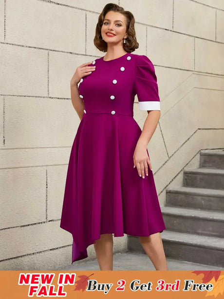 AOMEIDRESS Easter Clothes for Women Color Block 50s Swing Dress Purple / S