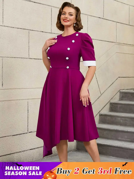 AOMEIDRESS Easter Clothes for Women Color Block 50s Swing Dress Purple / S