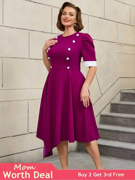 AOMEIDRESS Easter Clothes for Women Color Block 50s Swing Dress Purple / S