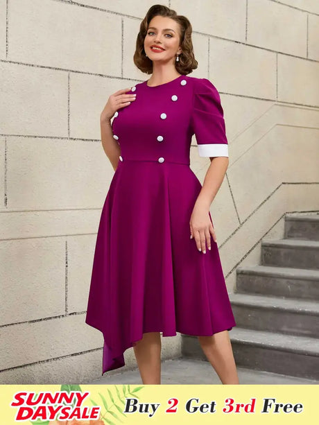 AOMEIDRESS Easter Clothes for Women Color Block 50s Swing Dress Purple / S