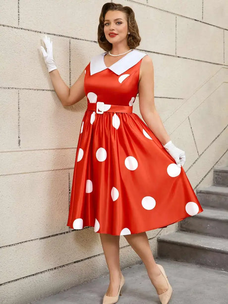 AOMEIDRESS Easter Dress Floral Lapel A Line 50s Swing Dress