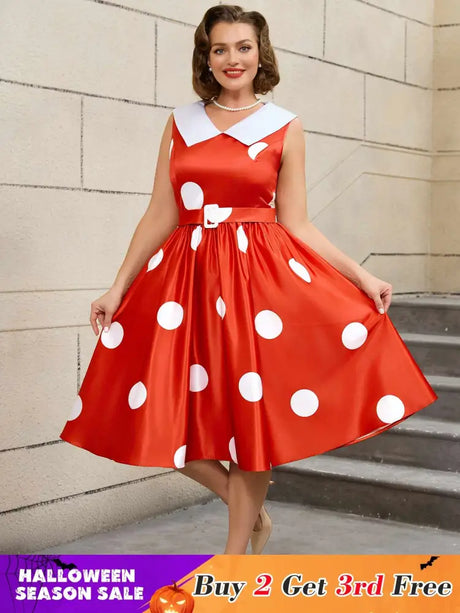 AOMEIDRESS Easter Dress Floral Lapel A Line 50s Swing Dress Red / S
