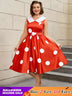 AOMEIDRESS Easter Dress Floral Lapel A Line 50s Swing Dress Red / S