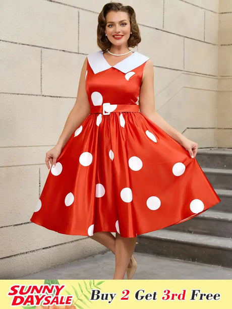 AOMEIDRESS Easter Dress Floral Lapel A Line 50s Swing Dress Red / S