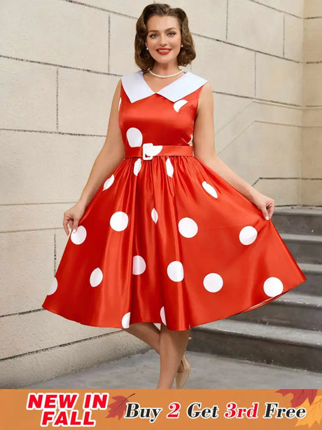 AOMEIDRESS Easter Dress Floral Lapel A Line 50s Swing Dress Red / S