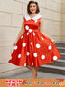 AOMEIDRESS Easter Dress Floral Lapel A Line 50s Swing Dress Red / S