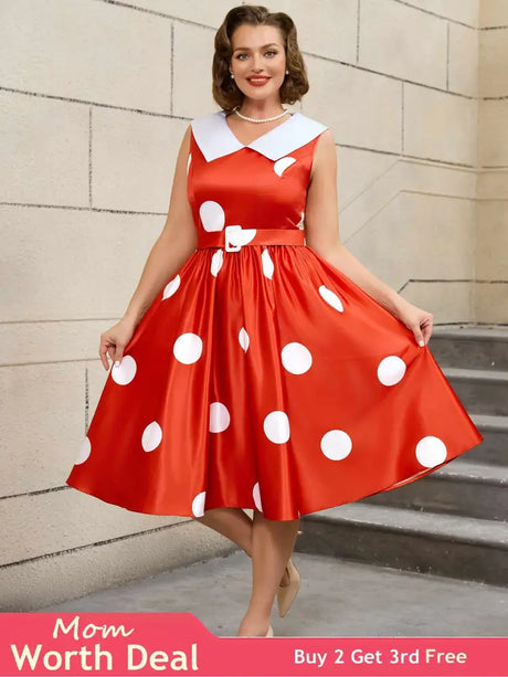 AOMEIDRESS Easter Dress Floral Lapel A Line 50s Swing Dress Red / S