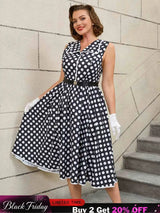 AOMEIDRESS Easter Dress Floral Polka Dot Sleeveless A Line Dress Black / S