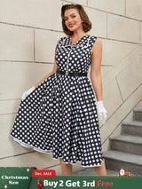 AOMEIDRESS Easter Dress Floral Polka Dot Sleeveless A Line Dress Black / S