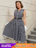 AOMEIDRESS Easter Dress Floral Polka Dot Sleeveless A Line Dress Black / S