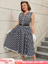 AOMEIDRESS Easter Dress Floral Polka Dot Sleeveless A Line Dress Black / S