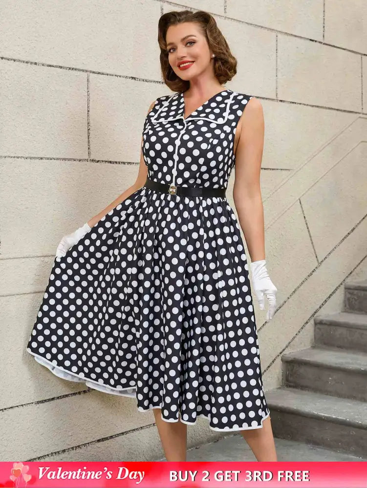 AOMEIDRESS Easter Dress Floral Polka Dot Sleeveless A Line Dress Black / S
