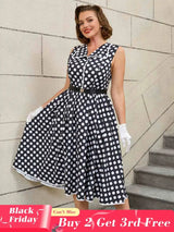 AOMEIDRESS Easter Dress Floral Polka Dot Sleeveless A Line Dress Black / S