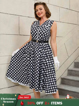 AOMEIDRESS Easter Dress Floral Polka Dot Sleeveless A Line Dress Black / S