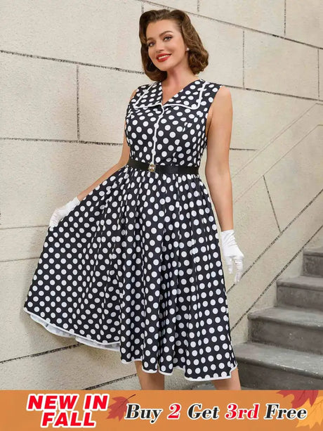 AOMEIDRESS Easter Dress Floral Polka Dot Sleeveless A Line Dress Black / S