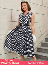AOMEIDRESS Easter Dress Floral Polka Dot Sleeveless A Line Dress Black / S