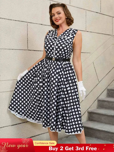 AOMEIDRESS Easter Dress Floral Polka Dot Sleeveless A Line Dress Black / S