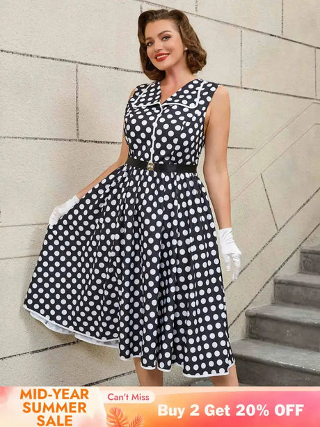 AOMEIDRESS Easter Dress Floral Polka Dot Sleeveless A Line Dress Black / S