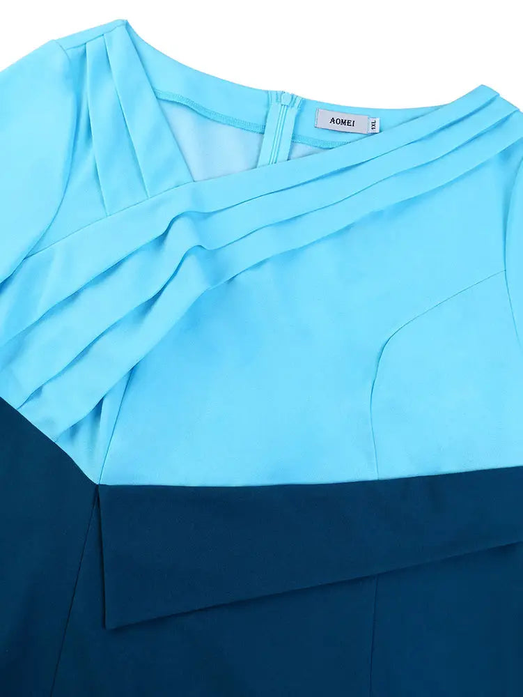 AOMEIDRESS Elagant Color Block Dress with Long Sleeve for Party Office