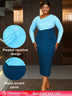 AOMEIDRESS Elagant Color Block Dress with Long Sleeve for Party Office Blue / S