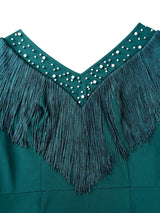 AOMEIDRESS Elagent Evening Party Dress with Fringe Beading Long Sleeve