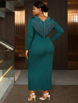 AOMEIDRESS Elagent Evening Party Dress with Fringe Beading Long Sleeve