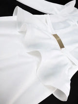 AOMEIDRESS Elagent White Peplum Dress with Gold Belt for Wedding Party